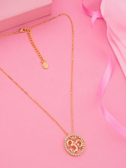 Estele - Gold Plated Om Pendant with Austrian Crystals and Red Enamel for Women